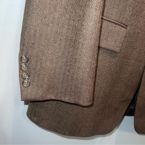 VTG Ralph Lauren Men's Brown Sport Coat 44R HERRINGBONE Jacket LAMBSWOOL Blazer - Picture 2 of 13